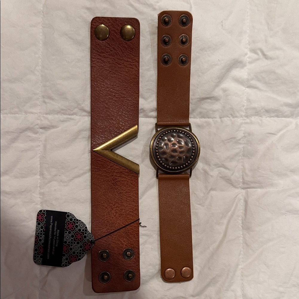Paparazzi Brown and Cream Leather Cuff Bracelet Set